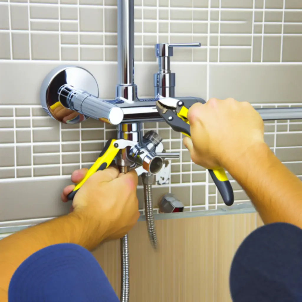 Installateur die een douchekraan monteert volgens productspecificaties