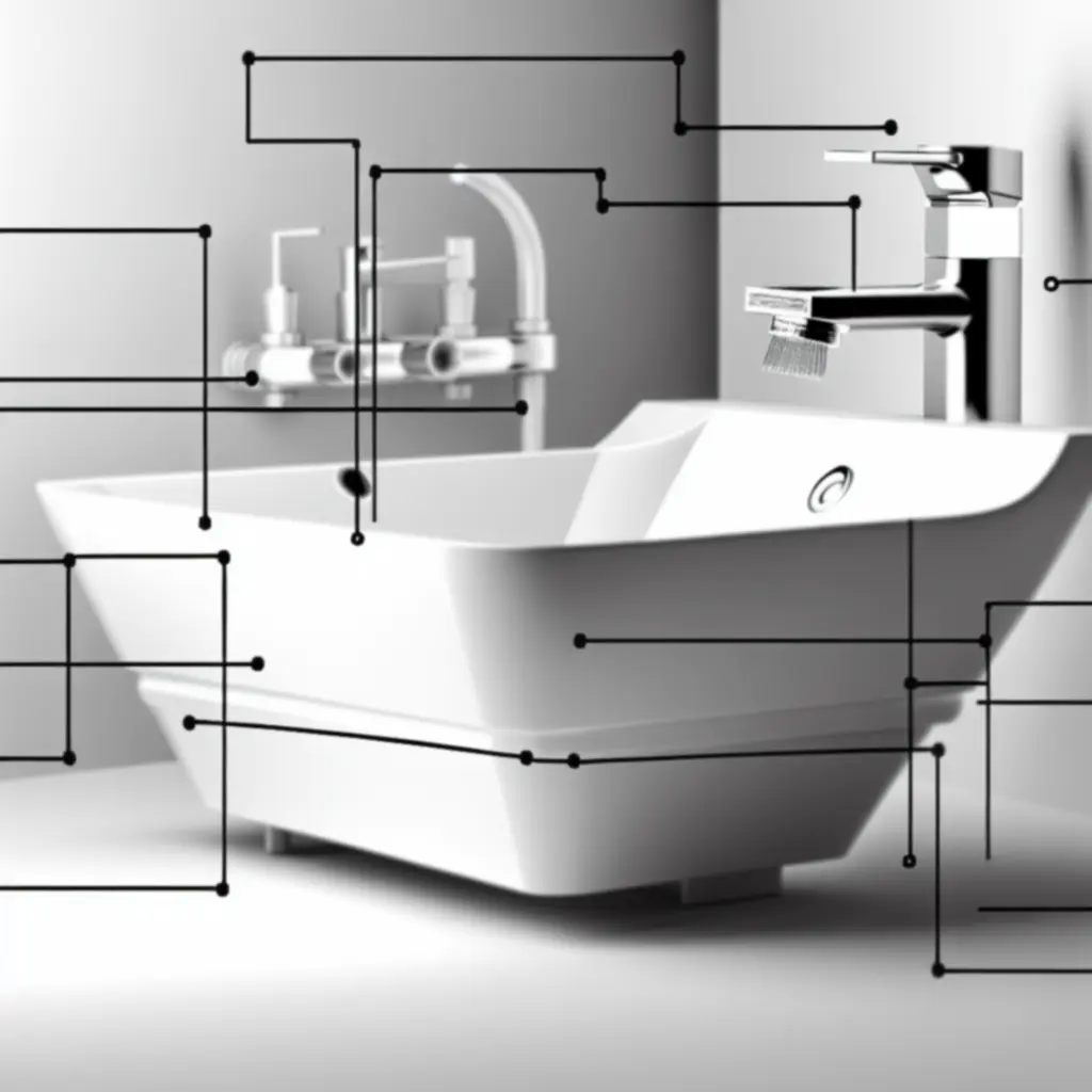 Gedetailleerde weergave van sanitairproducten met technische informatie